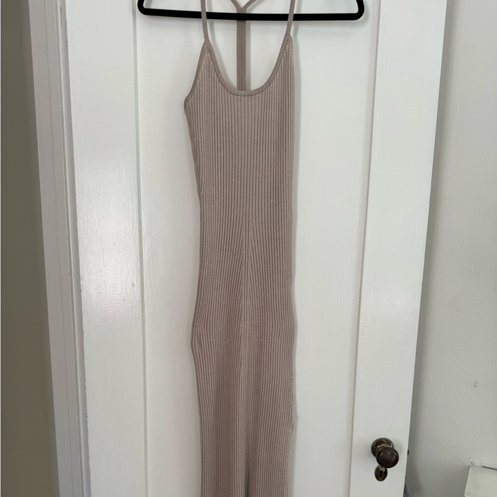 Wayf 98 Racerback Beige Knit Dress